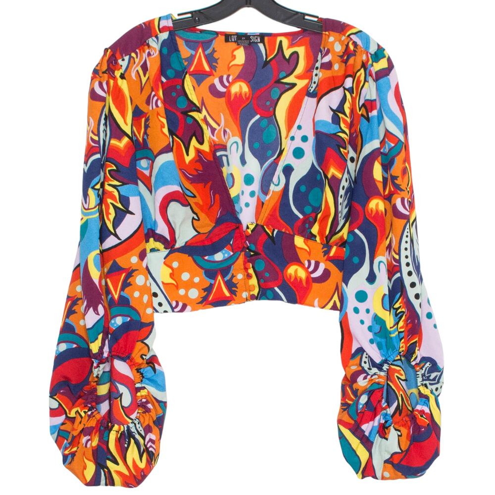Crop Top Plus Size 2X Boho Psychedelic Colorful Retro Abstract Festival 70s Art